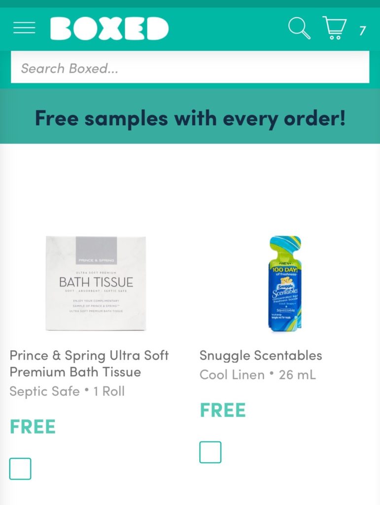 Get free samples with every boxed order 