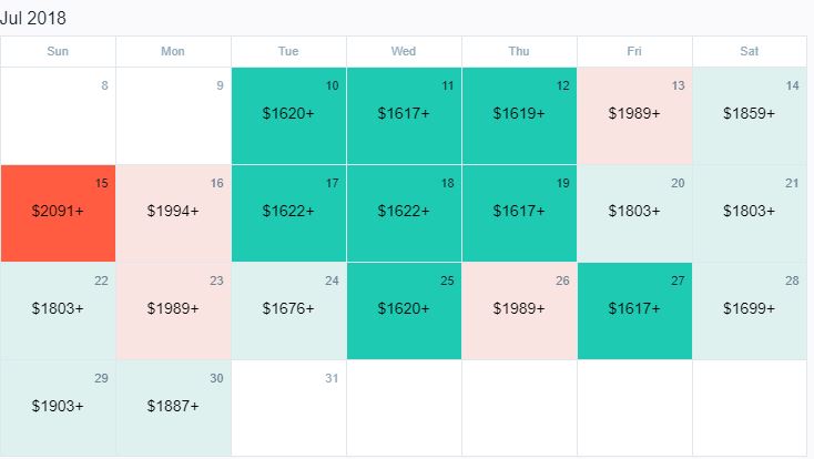 Flight costs from Houston to Tahiti in July 2018