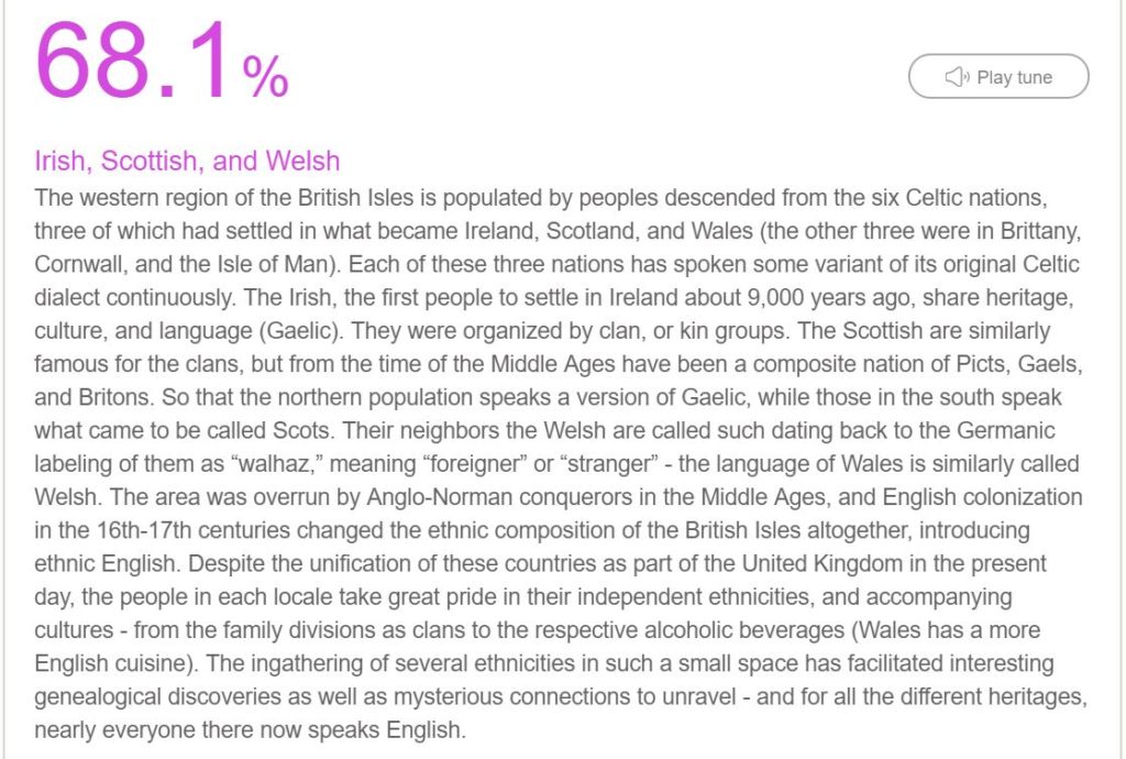 MyHeritage Ethnicity Estimate