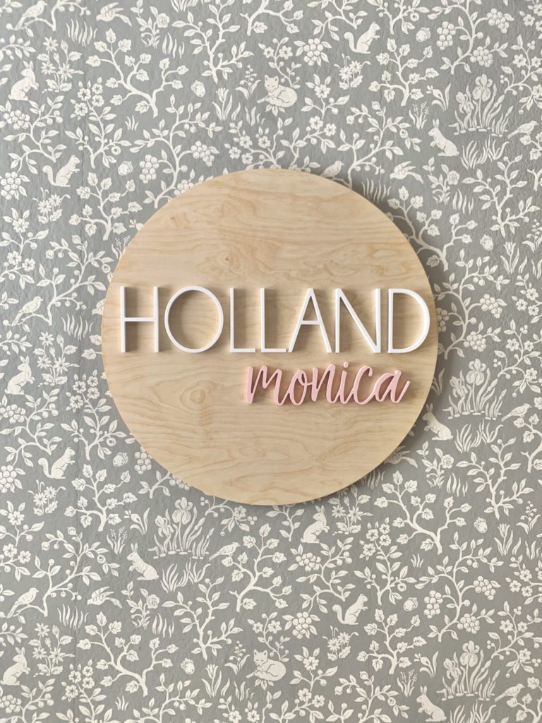 Baby Name Sign Natural Wood and pink