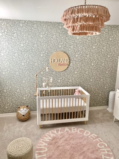 Baby nursery wallpaper pink light fixture